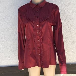 Exetera Paris burgundy blouse Peter Pan collar